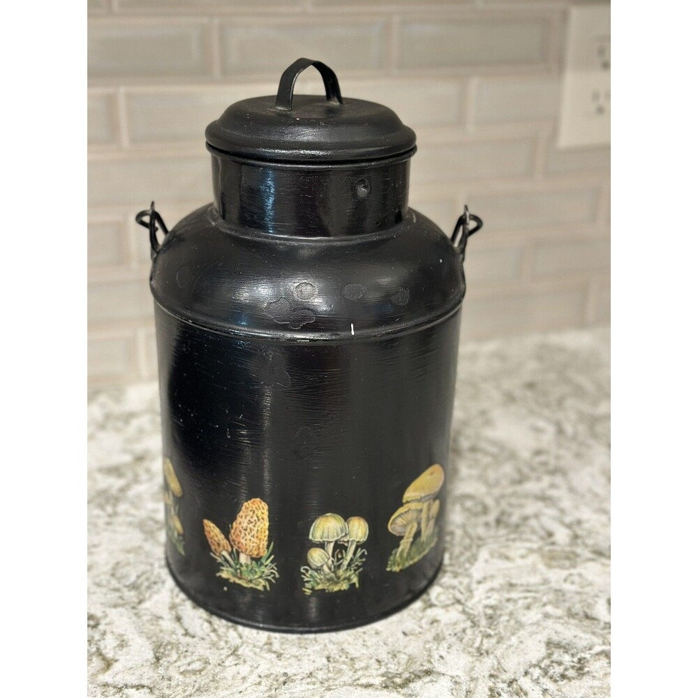 Vintage Magic Mushroom Milk Can 11” Tall With Lid Storage Container Decor Hippie